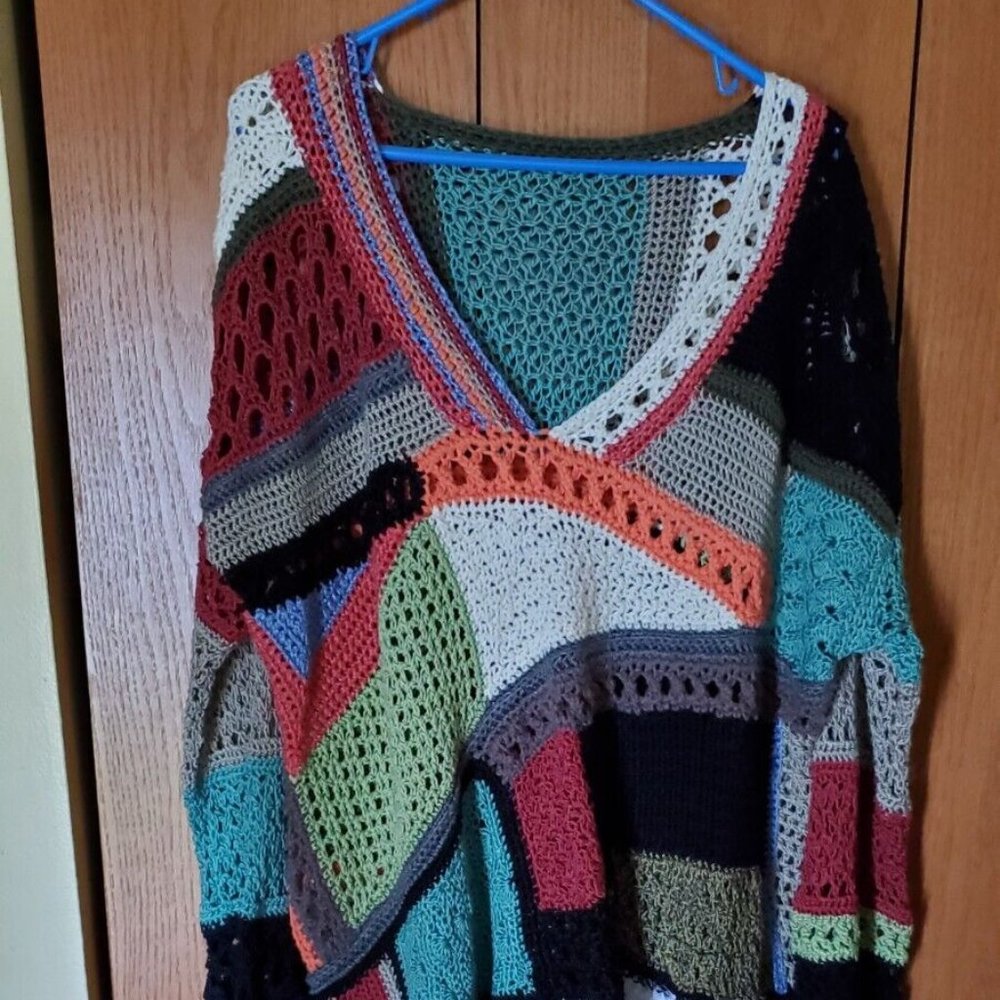 Very Unique Handmade Sweater Extra Large Multi-color multi patterns Women's